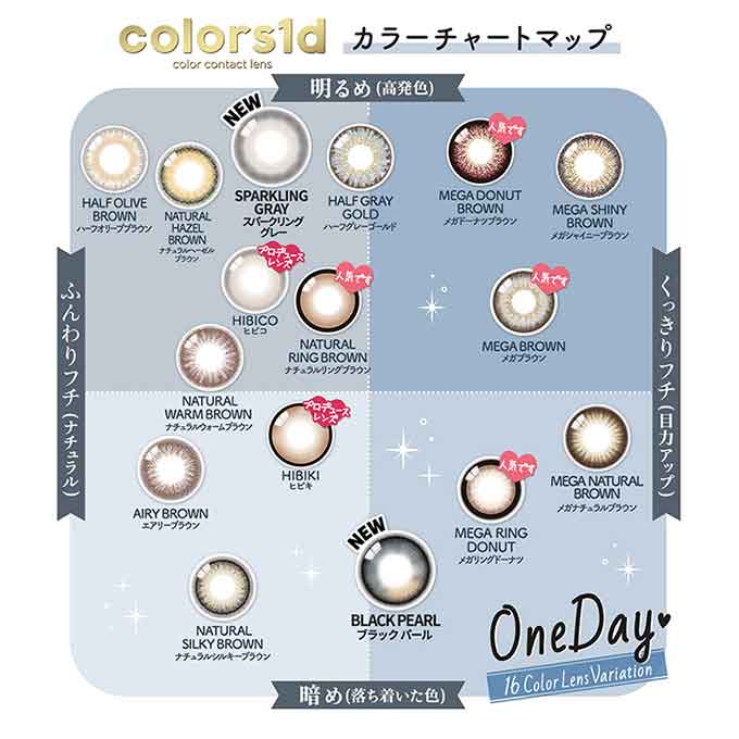 カラコン 1day 新色 カラーズ ワンデー (1箱10枚入) 度なし 度あり カラーコンタクトレンズ 14.2mm 一条響