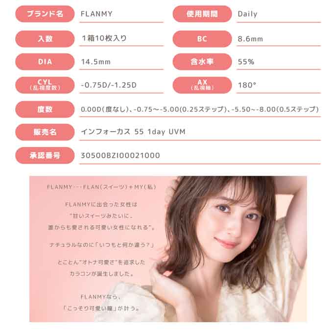 【乱視用】(1箱10枚入)カラコン 1day フランミー トーリック ワンデー 度なし 度あり カラーコンタクトレンズ 14.5mm 高含水 佐々木希