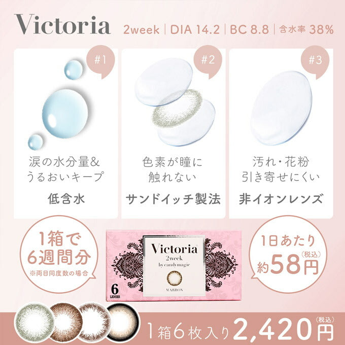 カラコン 2週間 ヴィクトリア 2week byキャンディーマジック(1箱6枚)度なし 度あり カラーコンタクトレンズ 14.2mm 上西星来