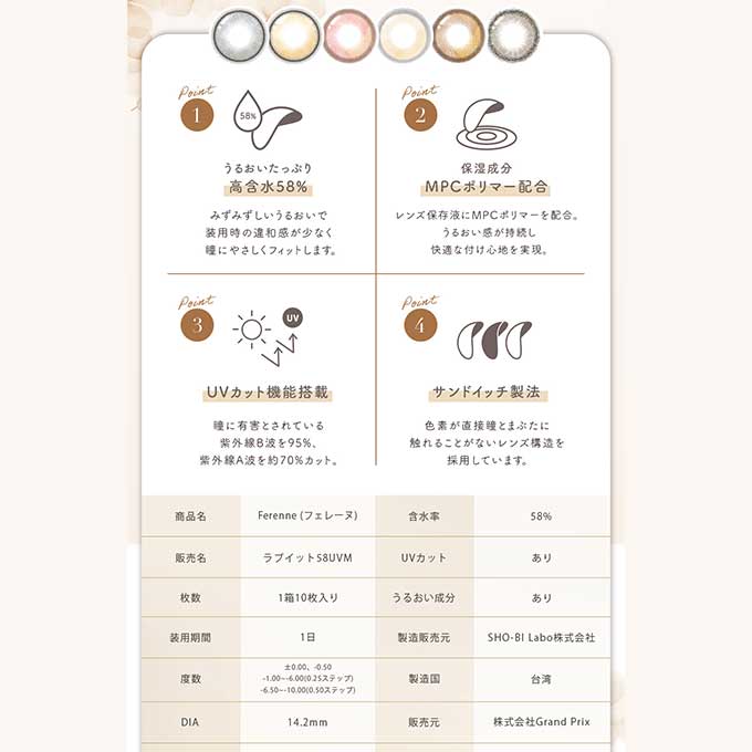 カラコン 1day フェレーヌ ワンデー（1箱10枚入）度あり 度なし カラーコンタクトレンズ 14.2mm 14.5mm　ヘラヘラ三銃士　まりな