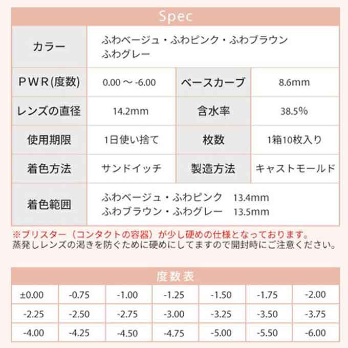 カラコン 1day ふわナチュラル(1箱10枚入)度なし 度あり カラーコンタクトレンズ 14.2mm　林芽亜里