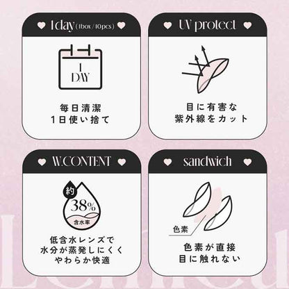 カラコン 1day ルミュー ワンデー(1箱10枚入)度なし 度あり カラーコンタクトレンズ 14.2mm　Uchan