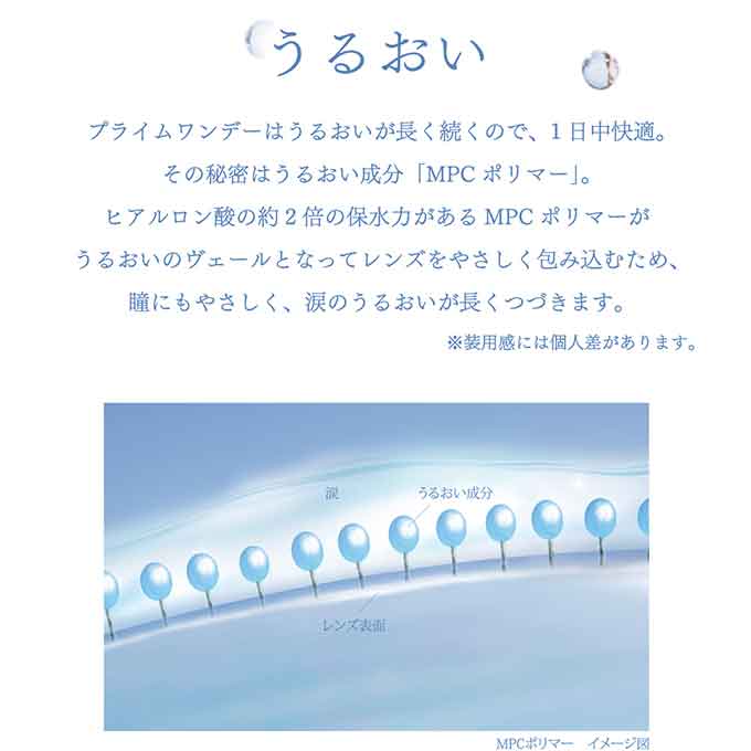 コンタクトレンズ 1day プライムワンデー(1箱30枚)クリアレンズ 透明 無色 1日使い捨て 度あり 14.2mm ソフト　白宮みずほ