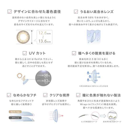 カラコン 1day レヴィア ワンデー サークル ReVIA(1箱10枚)度あり 度なし カラーコンタクトレンズ 14.1mm ワンデー ナチュラル　ローラ