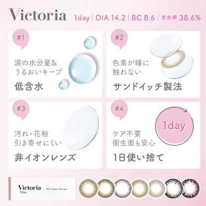 カラコン ヴィクトリアワンデー 1箱10枚入り victoria 1day 1日交換 使い捨て 14.2mm ナチュラル  カラーコンタクトレンズ 度あり/度なし /ビクトリア  by candy magic 上西星来